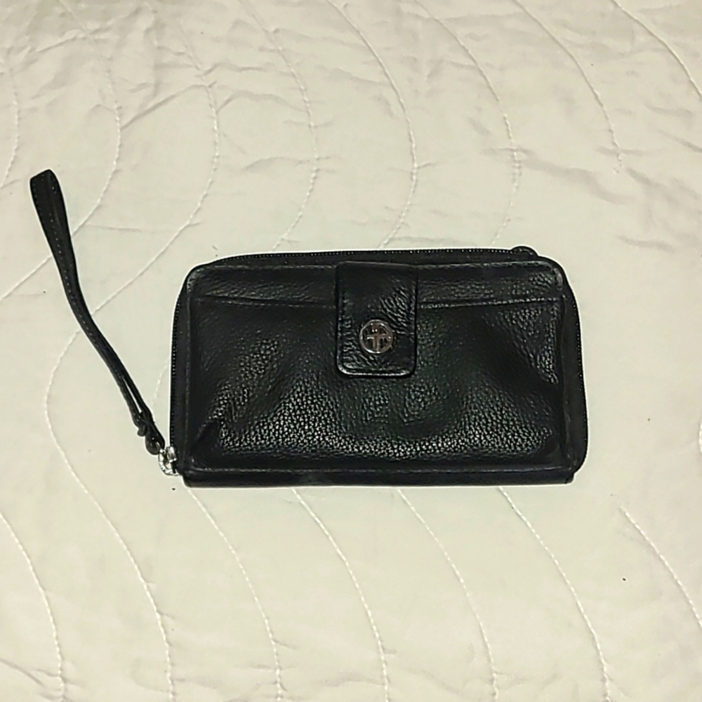 NWOT Giani Berini genuine leather black wristlet billfold wallet clutch I-1